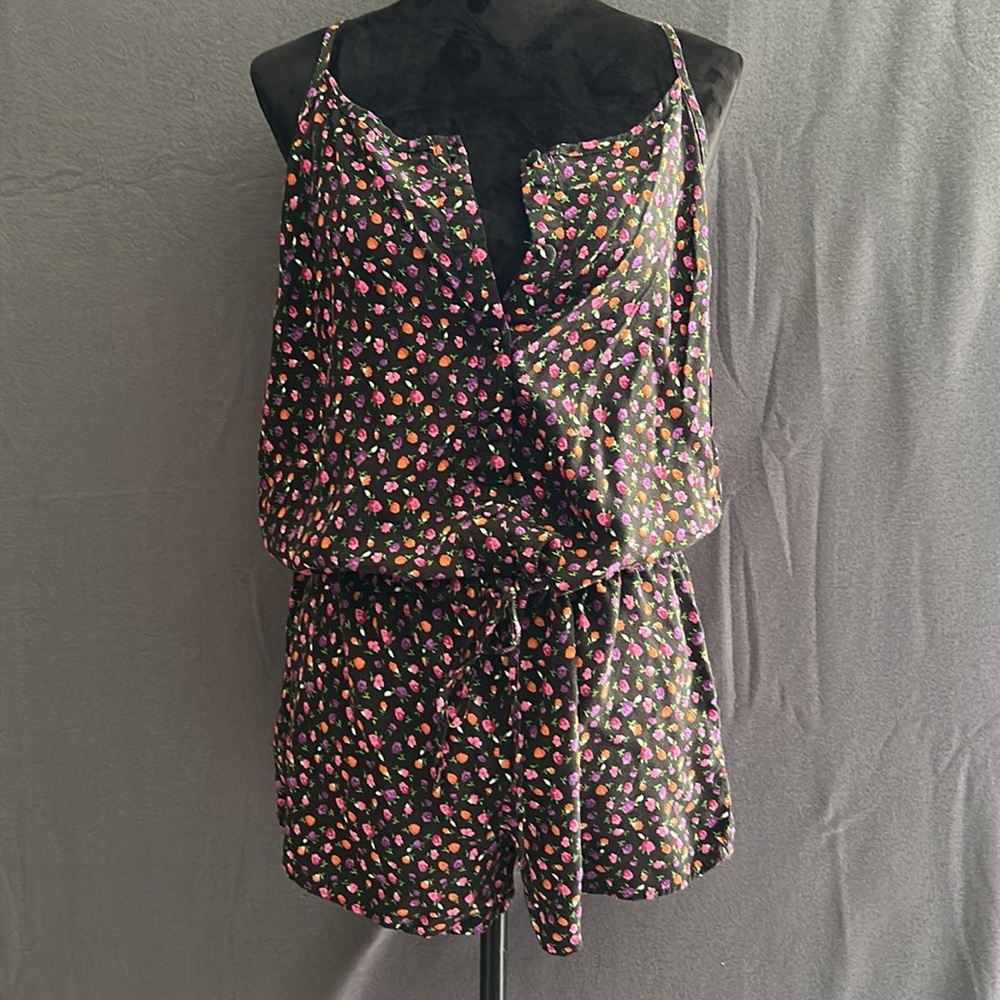 MUDD Crochet Racerback Floral Romper 90s/Y2K Boho XL Juniors